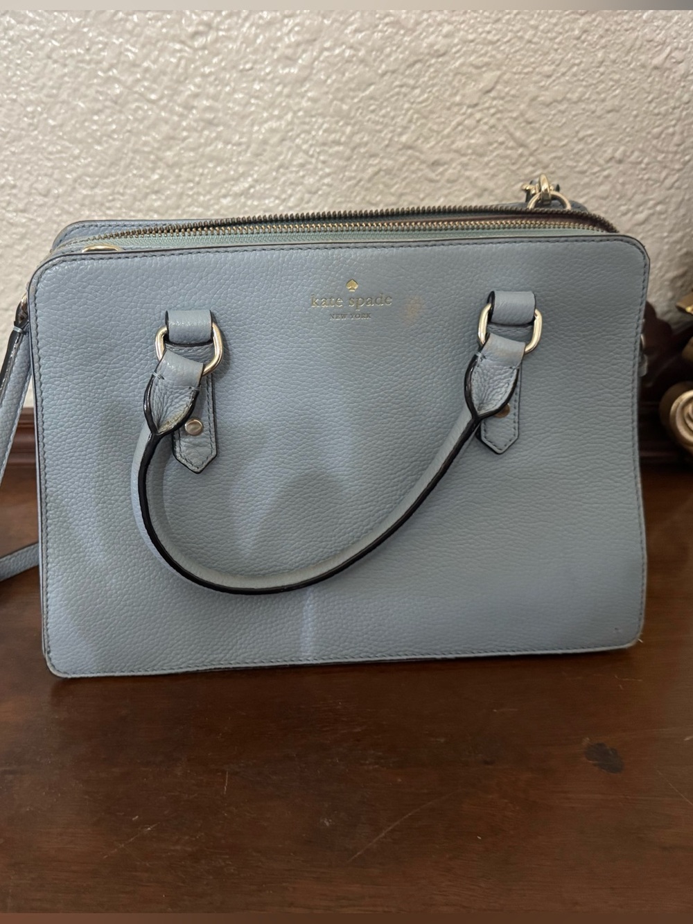 kate spade Light Blue Leather Satchel with Gold Hardware